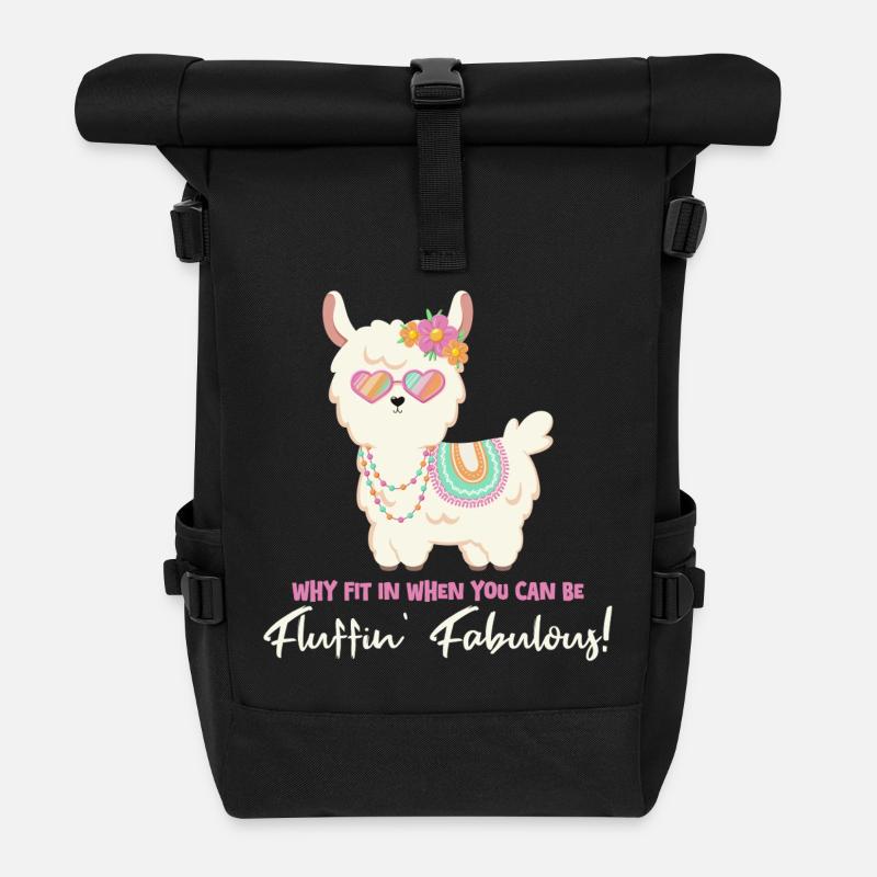 Süßes Alpaka mit Sonnenbrille und lustigem Spruch - Rolltop Rucksack - Schwarz