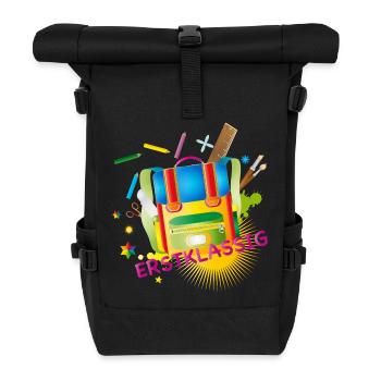 Erstklassiger Schulranzen bunt & kreativ - Rolltop Rucksack - Schwarz - Vorne