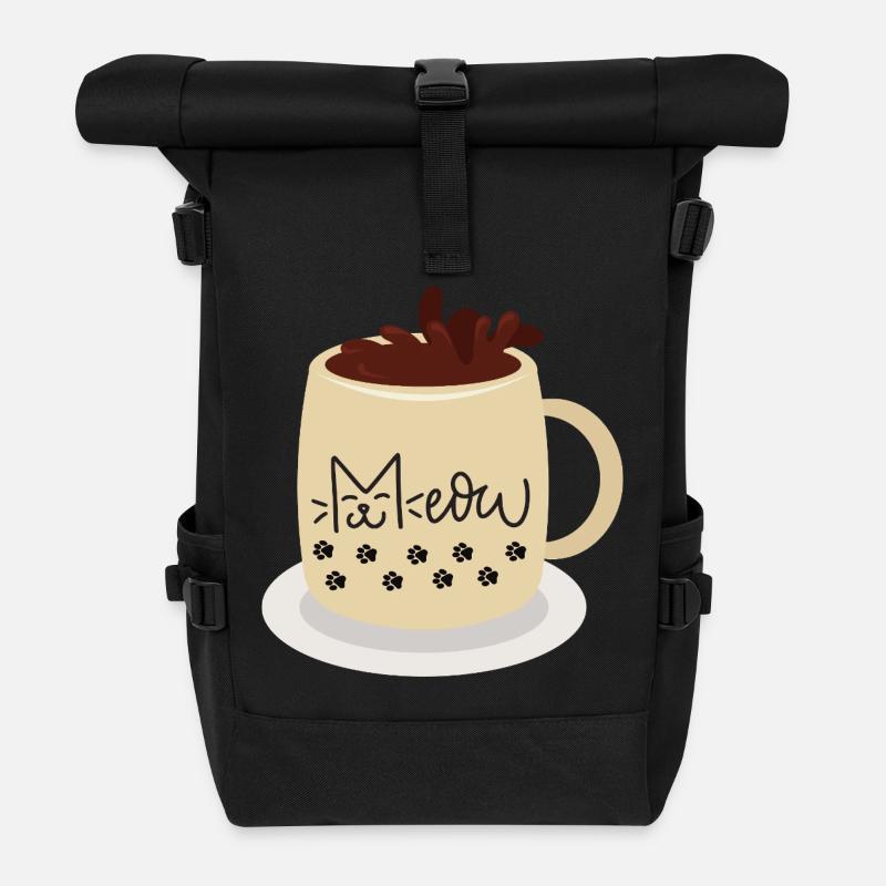 Cat Face Becher mit Pfotenabdrücken - Rolltop Rucksack - Schwarz