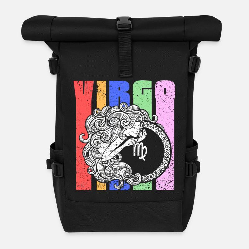 Jungfrau Sternzeichen Symbol - Astrologisches Mandala - Rolltop Rucksack - Schwarz