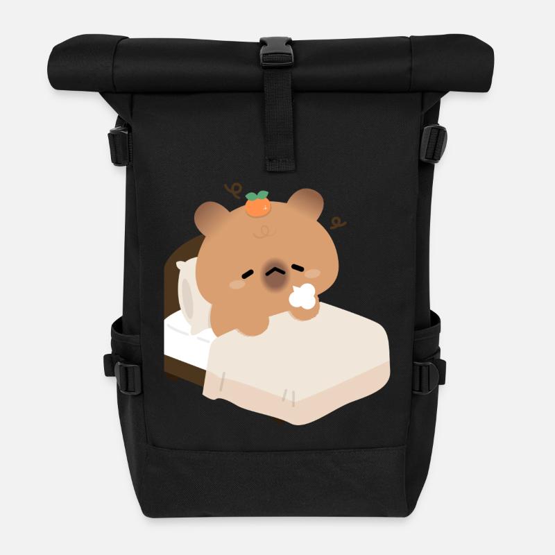 Schläfrige Kapybara im gemütlichen Bett - Rolltop Rucksack - Schwarz
