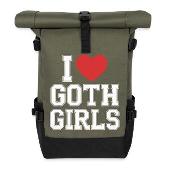 Ich liebe Goth Girls - Rolltop Rucksack - Olive/Schwarz - Vorne
