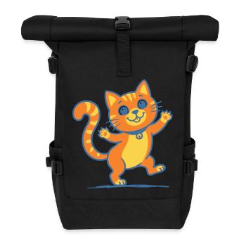 Lächelnde Orange Katze - Rolltop Rucksack - Schwarz - Vorne