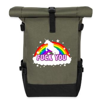 Unicorn fuck you - Roll Top Backpack - olive/black - Front