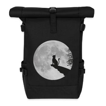 Cat moon full moon kitty cat rock - Roll Top Backpack - black - Front