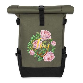 Be filled with joy - Rolltop Rucksack - Olive/Schwarz - Vorne