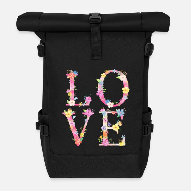 LOVE-Letters -floral - Rolltop Rucksack - Schwarz