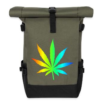 Marihuana-Blatt-Regenbogen - Rolltop Rucksack - Olive/Schwarz - Vorne