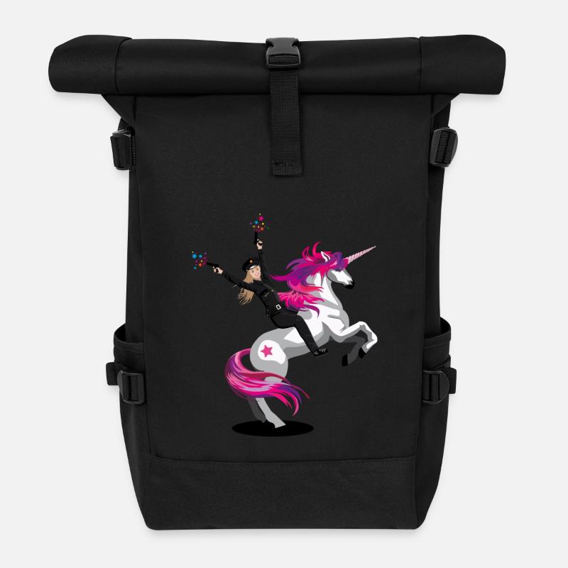 Polizei Einhorn - Rolltop Rucksack - Schwarz