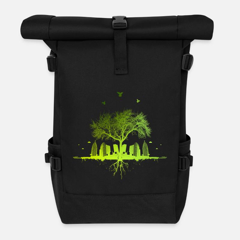 Green Tree - Natur Baum Stadt urban Geschenk - Rolltop Rucksack - Schwarz
