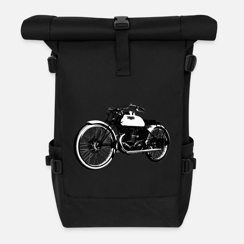 Bianchi - Freccia Celeste Oldtimer Motorrad - Rolltop Rucksack - Schwarz