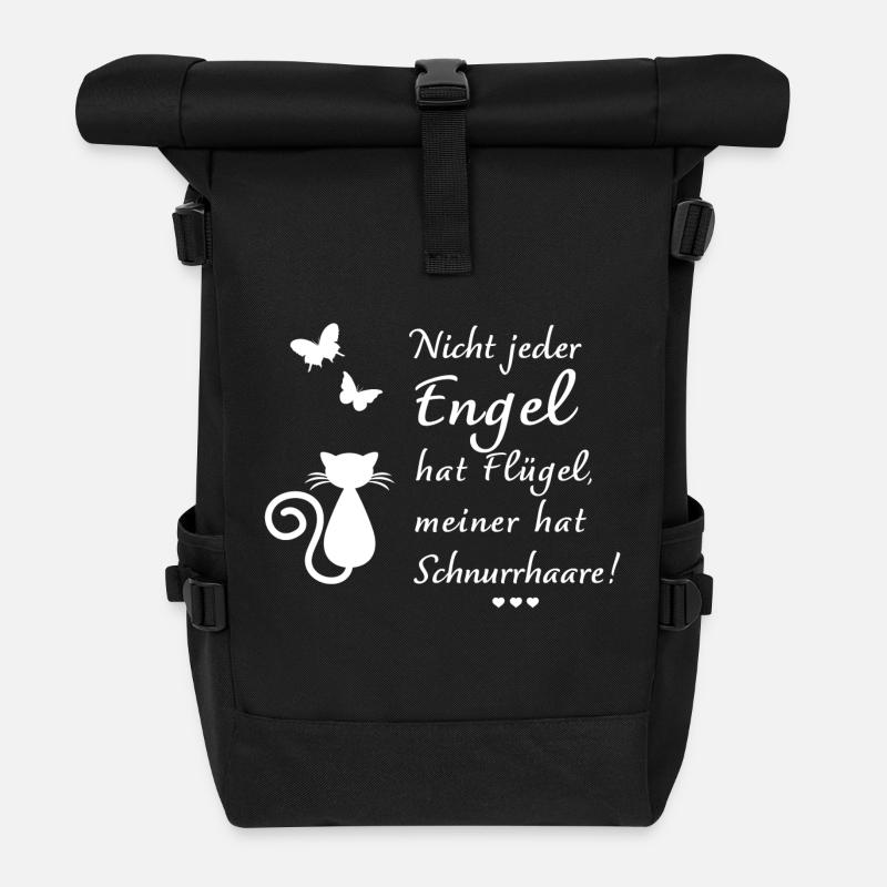 Engel | Flügel | Schnurrhaare | Katze | Katzen - Rolltop Rucksack - Schwarz