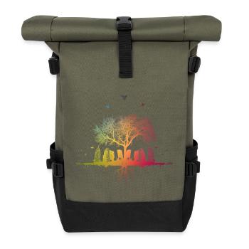 Colorful nature city tree skyscraper bird roots house - Roll Top Backpack - olive/black - Front