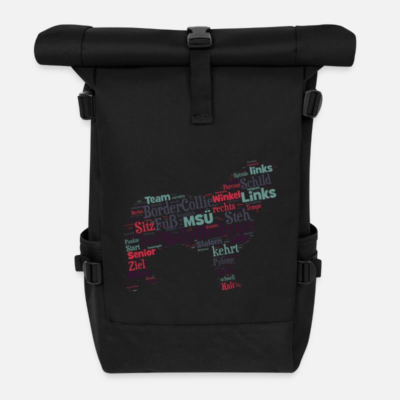 Rally Obedience Border Collie Wordcloud - Rolltop Rucksack - Schwarz