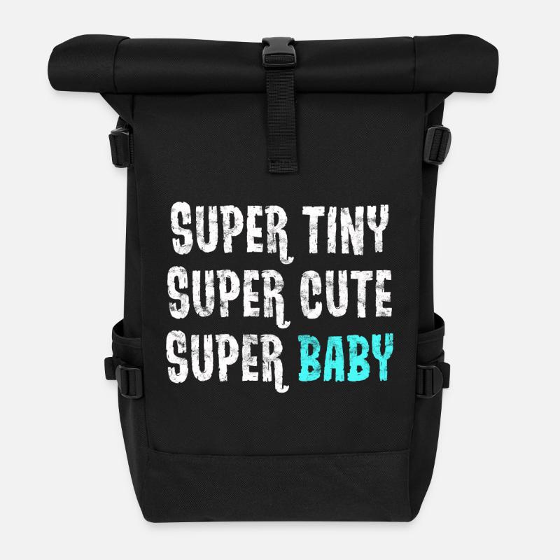 Super petit - super mignon - super bébé - bleu - Sac à dos roll top - noir