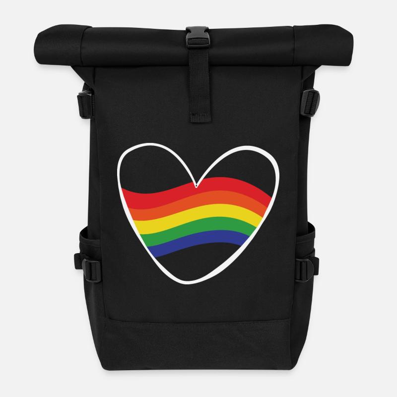 Regenbogen Herz | Geschenk Idee | LGBT - Rolltop Rucksack - Schwarz
