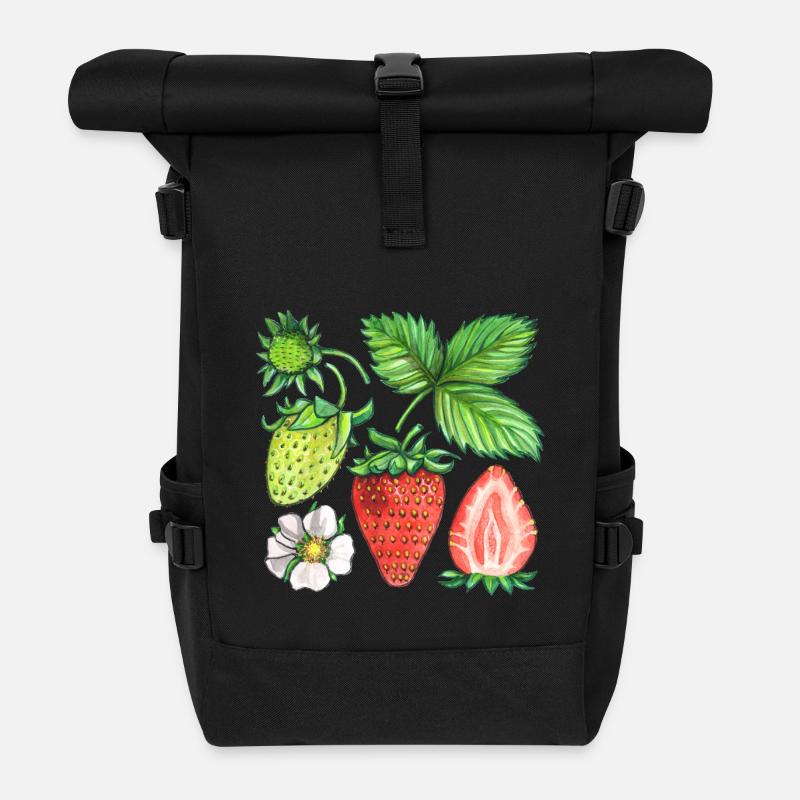 Erdbeeren - Rolltop Rucksack - Schwarz