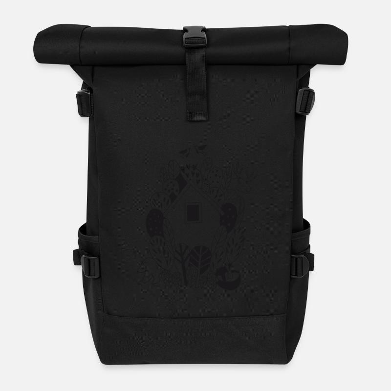 Haus und Tiere im Wald Naturliebe Geschenk - Rolltop Rucksack - Schwarz
