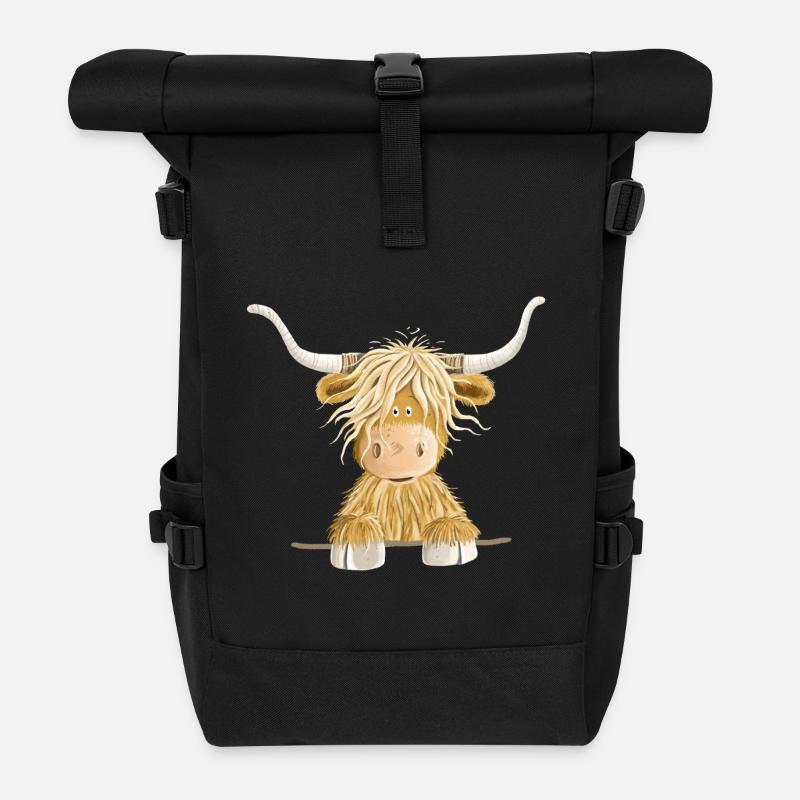 Lustiges Schottisches Hochlandrind Kuh Geschenk - Rolltop Rucksack - Schwarz
