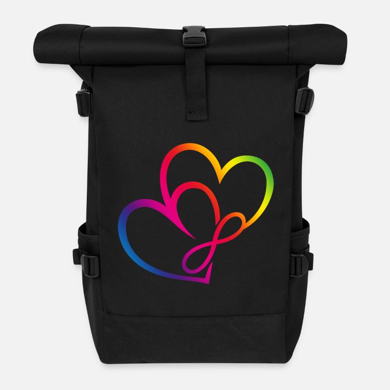 Two Hearts Rainbow Infinity Love CSD LGBT - Roll Top Backpack - black