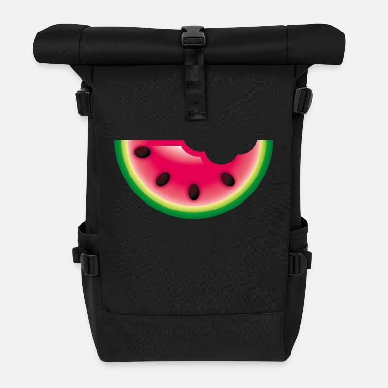 Smiley Watermelon - Roll Top Backpack - black
