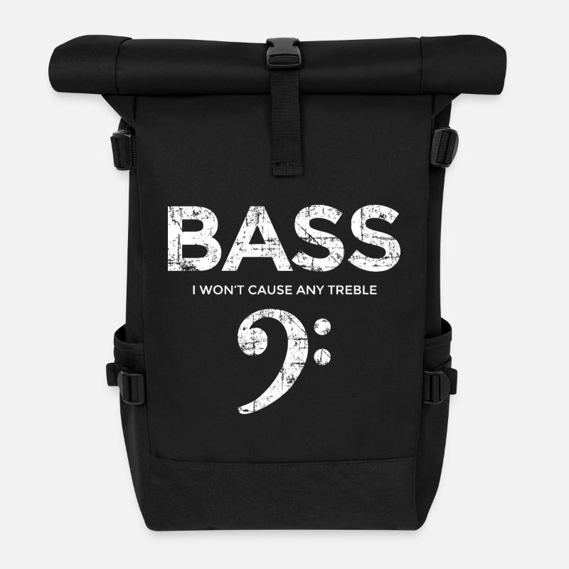 BASS I wont cause any treble (Vintage/Weiß) - Rolltop Rucksack - Schwarz