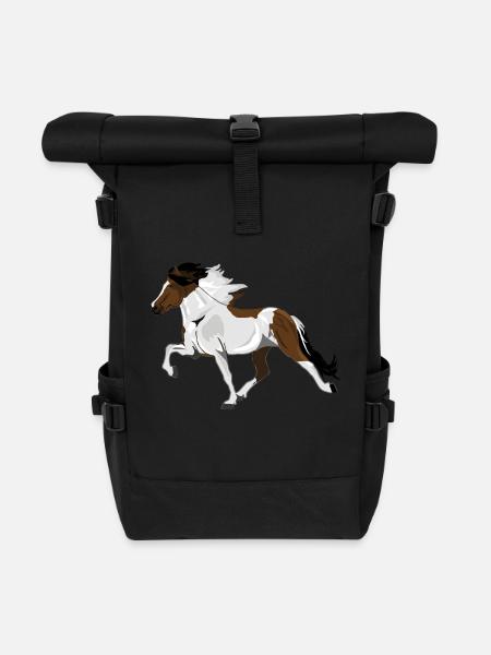 We LOVE Tölter - Islandpferd Schecke - Rolltop Rucksack - Schwarz
