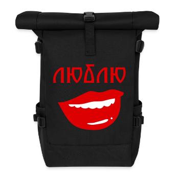 Lips with reverse text design - Roll Top Backpack - black - Front