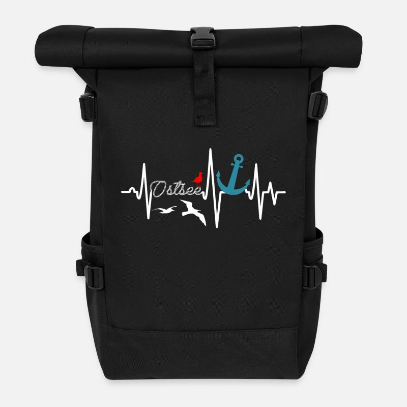 Ostsee Heartbeat Anker - Maritim - Rolltop Rucksack - Schwarz