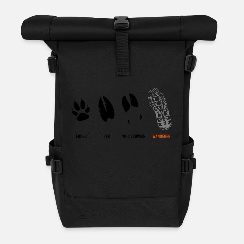 Fuchs Reh Wildschwein Wanderer Trittsiegel, Fährte - Rolltop Rucksack - Schwarz