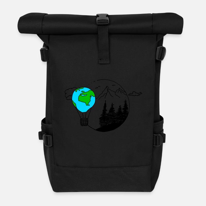 Weltkugel Berge - Rolltop Rucksack - Schwarz