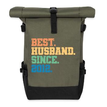 Bester Ehemann seit 2012, Geschenk zum 11-jährigen Jubiläum - Rolltop Rucksack - Olive/Schwarz - Vorne
