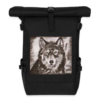 Wolfs Porträt – kraftvolle Wolfsskizze - Rolltop Rucksack - Schwarz - Vorne