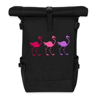 Three colorful flamingos - Roll Top Backpack - black - Front