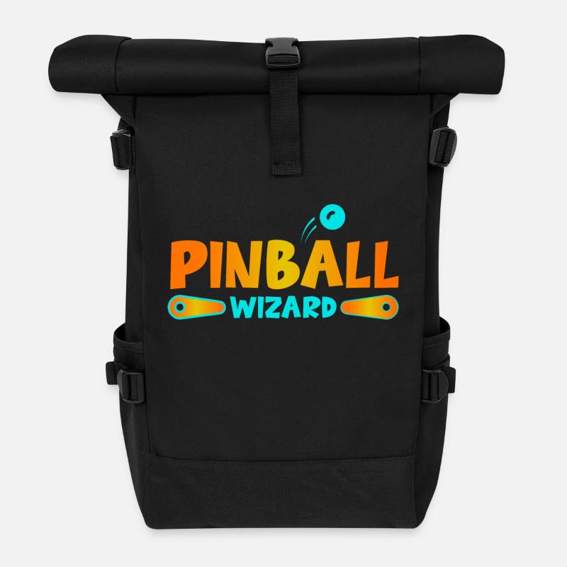 Flipper spielen Flipperautomat Pinball Wizard - Rolltop Rucksack - Schwarz