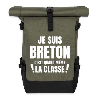 Bretagne, je suis Breton, Bretagne humour - Sac à dos roll top - olive/noir - Devant