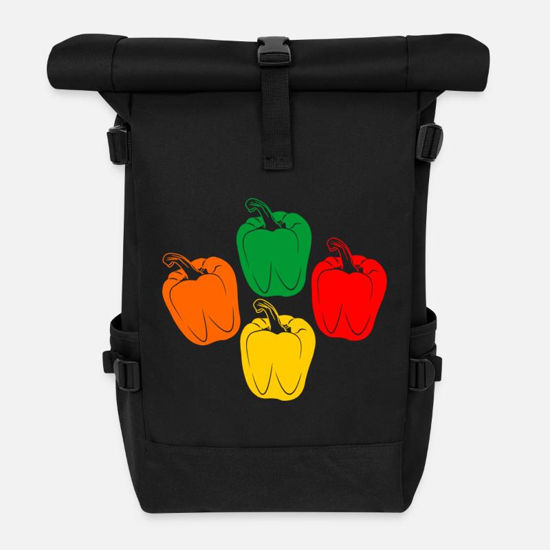 Vier Farben der Paprika - Rolltop Rucksack - Schwarz