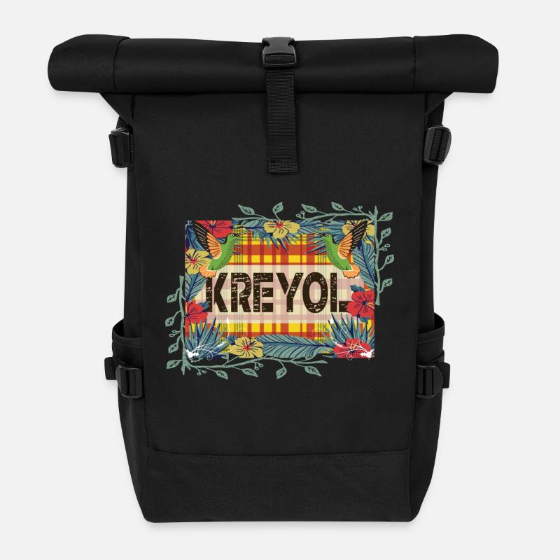 Belle Idee cadeau KREYOL OU CREOLE style madras - Sac à dos roll top - noir
