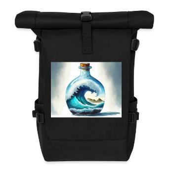 Monsterwelle in der Flasche - Rolltop Rucksack - Schwarz - Vorne
