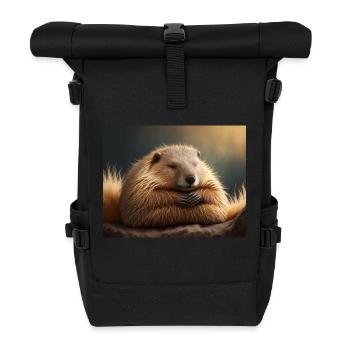 Animaux mignons en hibernation – marmotte - Sac à dos roll top - noir - Devant