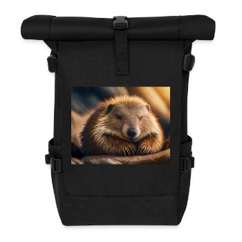 Animaux mignons en hibernation – marmotte - Sac à dos roll top - noir - Devant