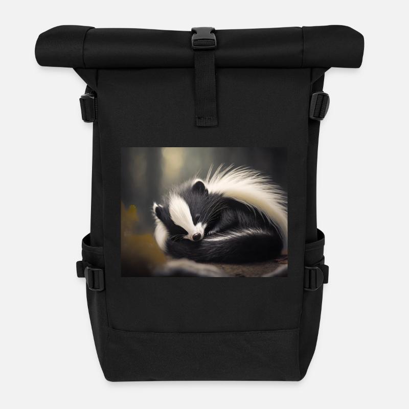 Cute animals doing hibernation – raccoon - Roll Top Backpack - black