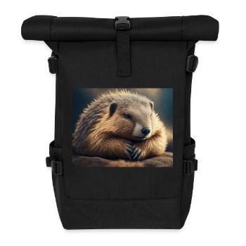 Animaux mignons en hibernation – marmotte - Sac à dos roll top - noir - Devant
