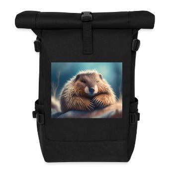 Animaux mignons en hibernation – marmotte - Sac à dos roll top - noir - Devant
