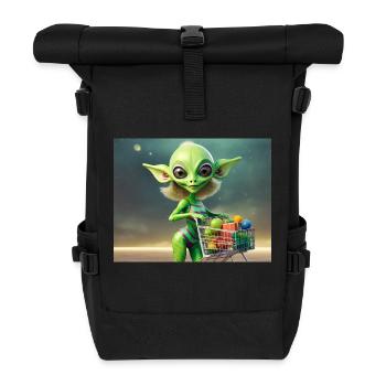 mignon petit extraterrestre rétro vert achète des produits d’épicerie - Sac à dos roll top - noir - Devant