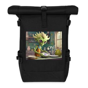 cute little green retro vintage alien everyday - Roll Top Backpack - black - Front