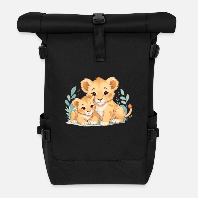 kuschelnde Löwenbabys - Rolltop Rucksack - Schwarz