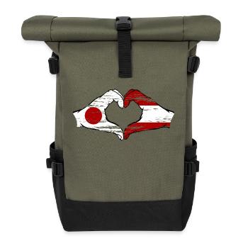 Japan Austria Hands Heart Shape Used - Roll Top Backpack - olive/black - Front