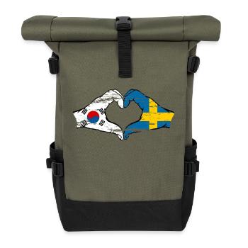 South Korea Sweden Hands Heart Shape Used - Roll Top Backpack - olive/black - Front