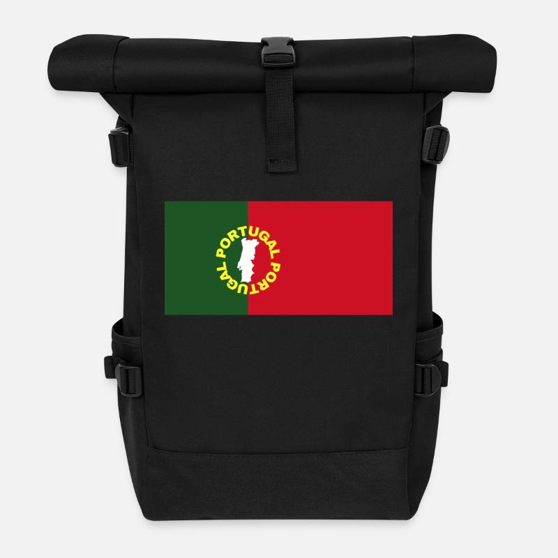 Portugal in Portuguese Flag Colors - Roll Top Backpack - black